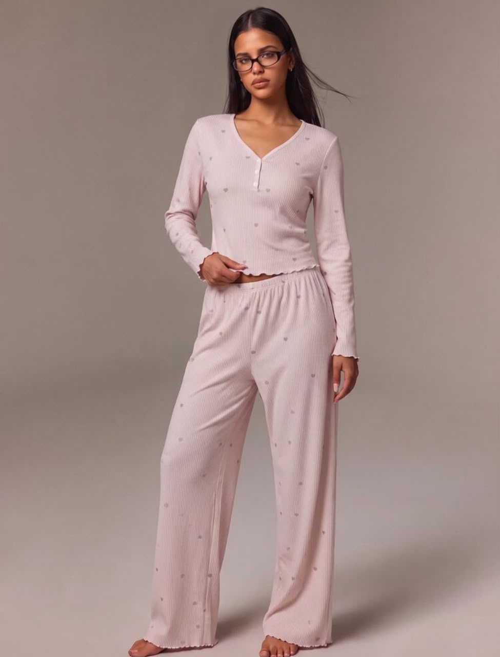 Pyjama Heartland pink heart-patterned set, full outfit