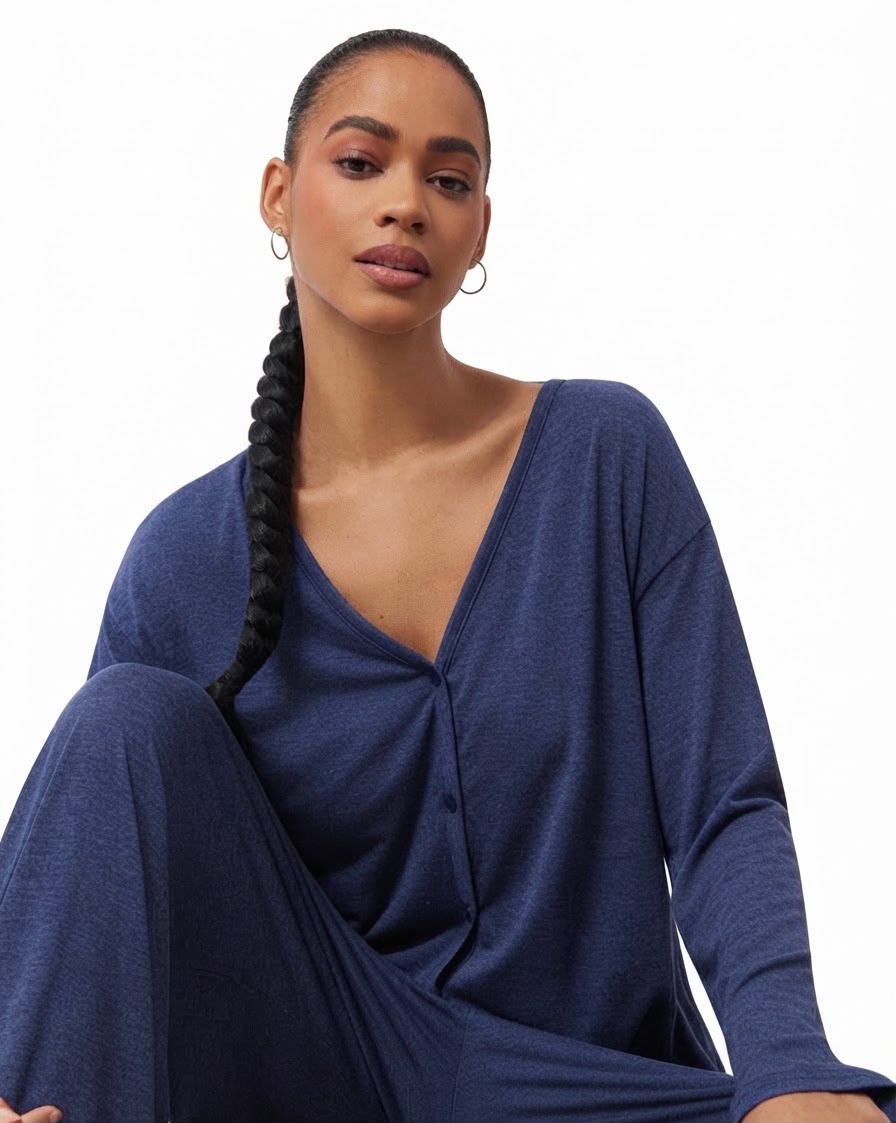 Twilight navy pyjama set seated view